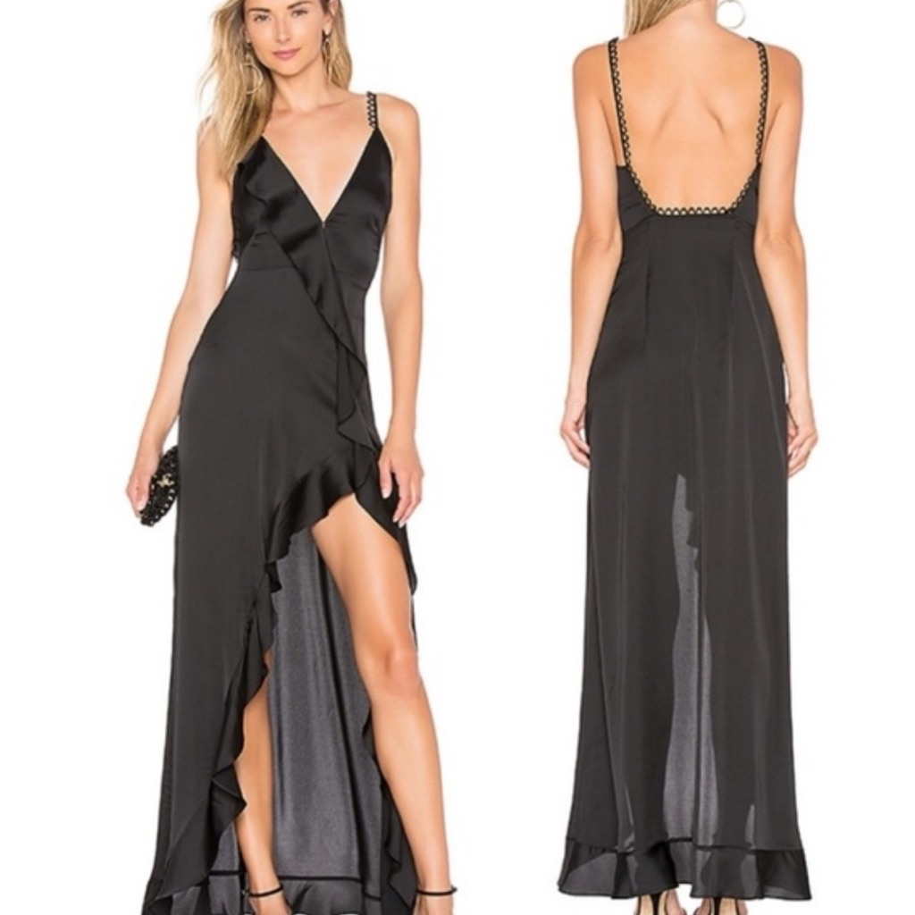 Nwt For Love And Lemons Isabella Ruffled Black Maxi Dress
